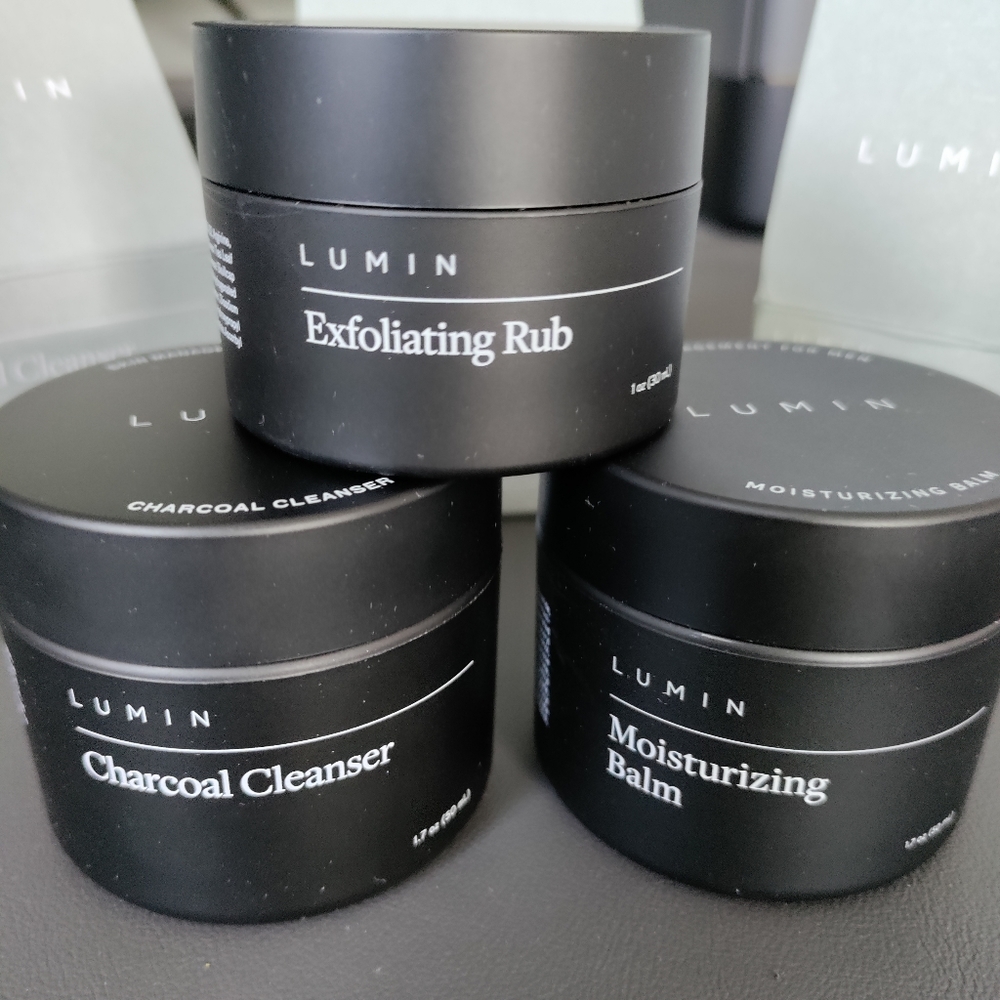 Lumin charcoal cleanser exfoliator rub moisturizer balm skincare system NEW NIB